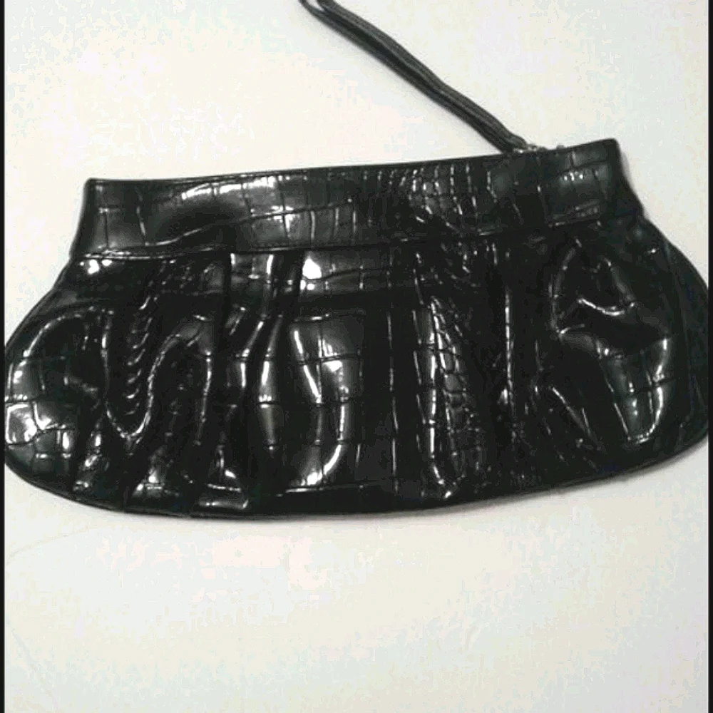 Apt. 9 Retro Y2K Black Patent Faux Croc Leather Party Evening Retro Clutch Bag